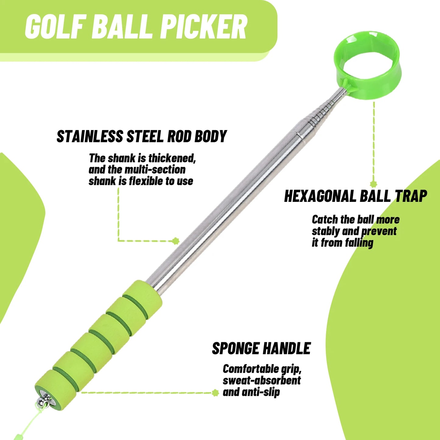 The Retractable Golf Ball Picker Lightweight Stainless Steel Golf Ball