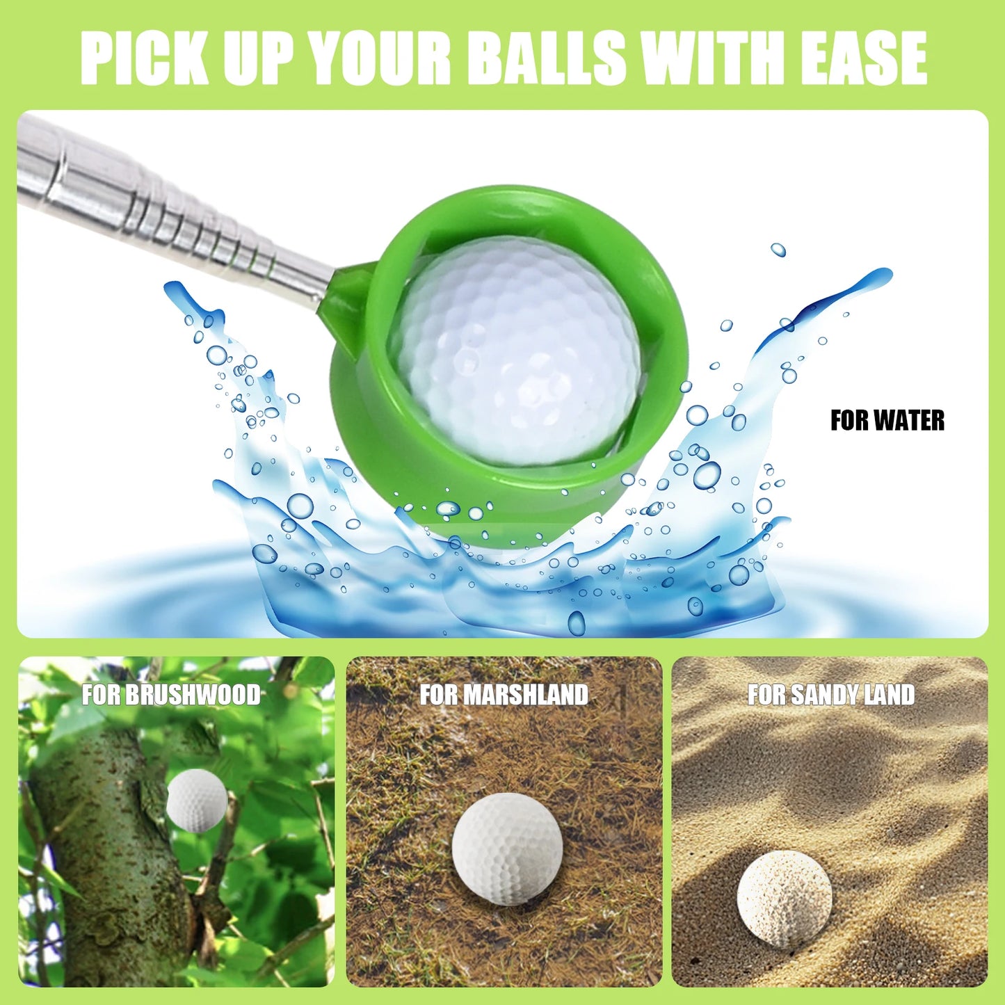 The Retractable Golf Ball Picker Lightweight Stainless Steel Golf Ball