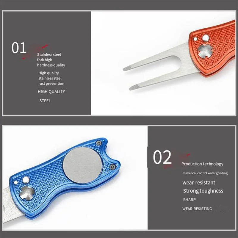 1/2pc Foldable Golf Divot Repair Tool with Golf Ball Tool Pitch Groove