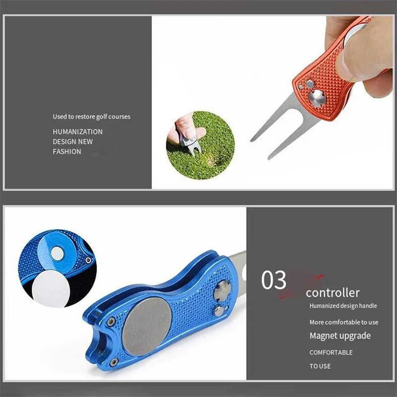 1/2pc Foldable Golf Divot Repair Tool with Golf Ball Tool Pitch Groove